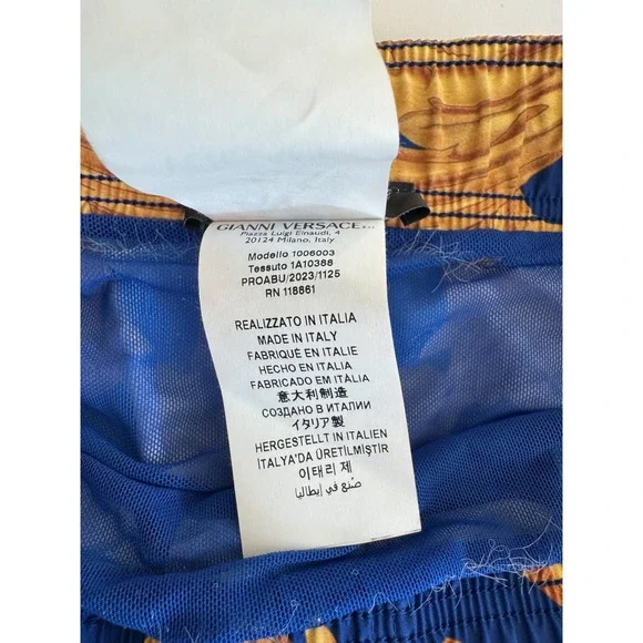 Authentic Versace Gold Baroque Heritage Print Swim Trunks Royal Blue Men's Sz M - Picture 6 of 11